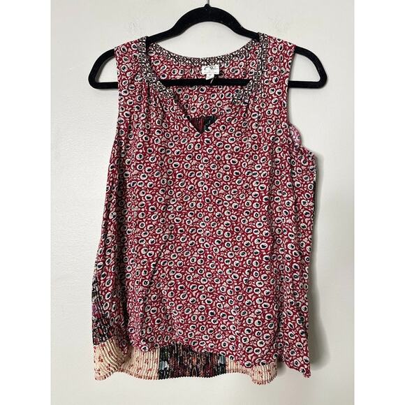 Anthropologie One September Womens Top Size M Tamarosa Red Pleated Patchwork - Picture 2 of 10